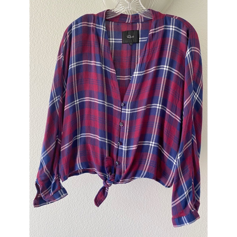 Rails Cropped Plaid Deep V Blouse